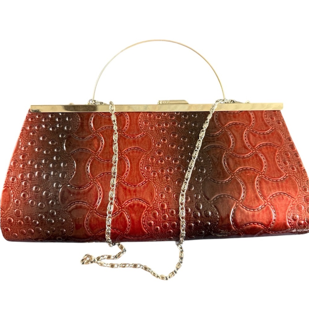 Elegant Red and Brown Embossed Handbag